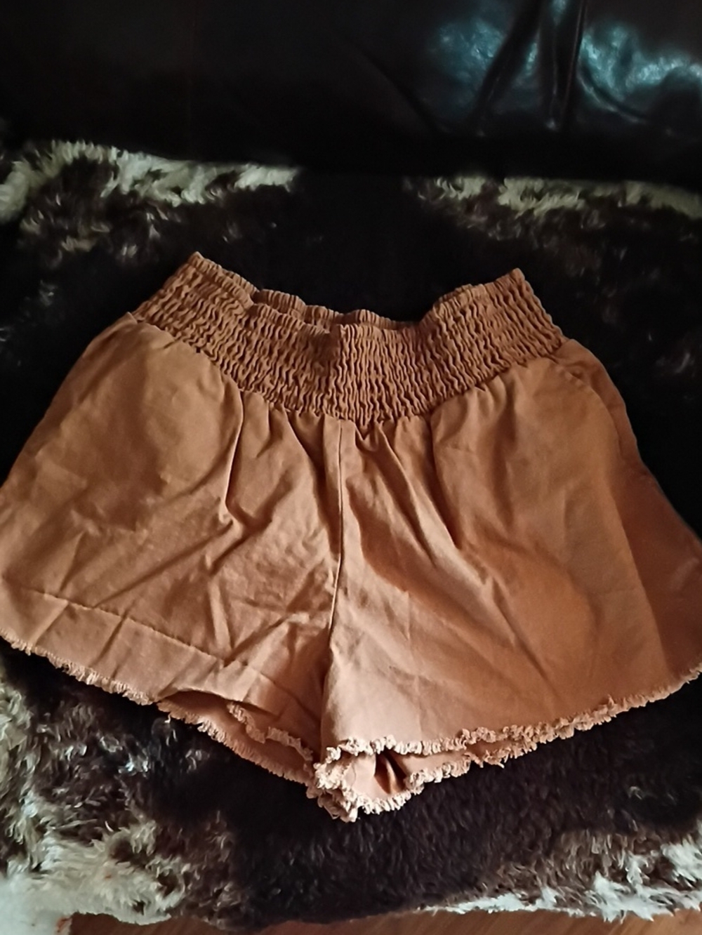 wild fable High-Waist Smocked Shorts in Rust